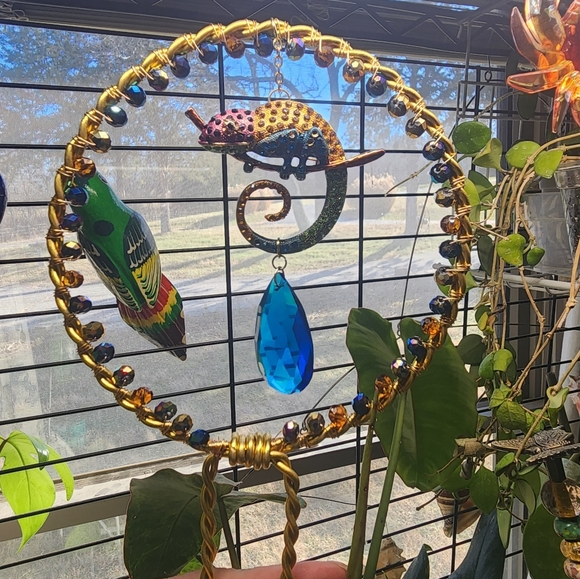 Handcrafted Plant Trellis, Colorful Chameleon - Picture 2 of 5